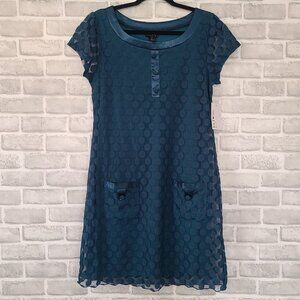 Enfocus Studio Purple Polka Dot Sheer Satin Layer Dress 14 NEW Retro Sheath Teal